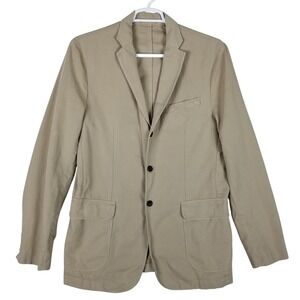OOBE Brand Sport Coat Mens 42L Khaki Cotton Linen Three Button Blazer ORMJ10887